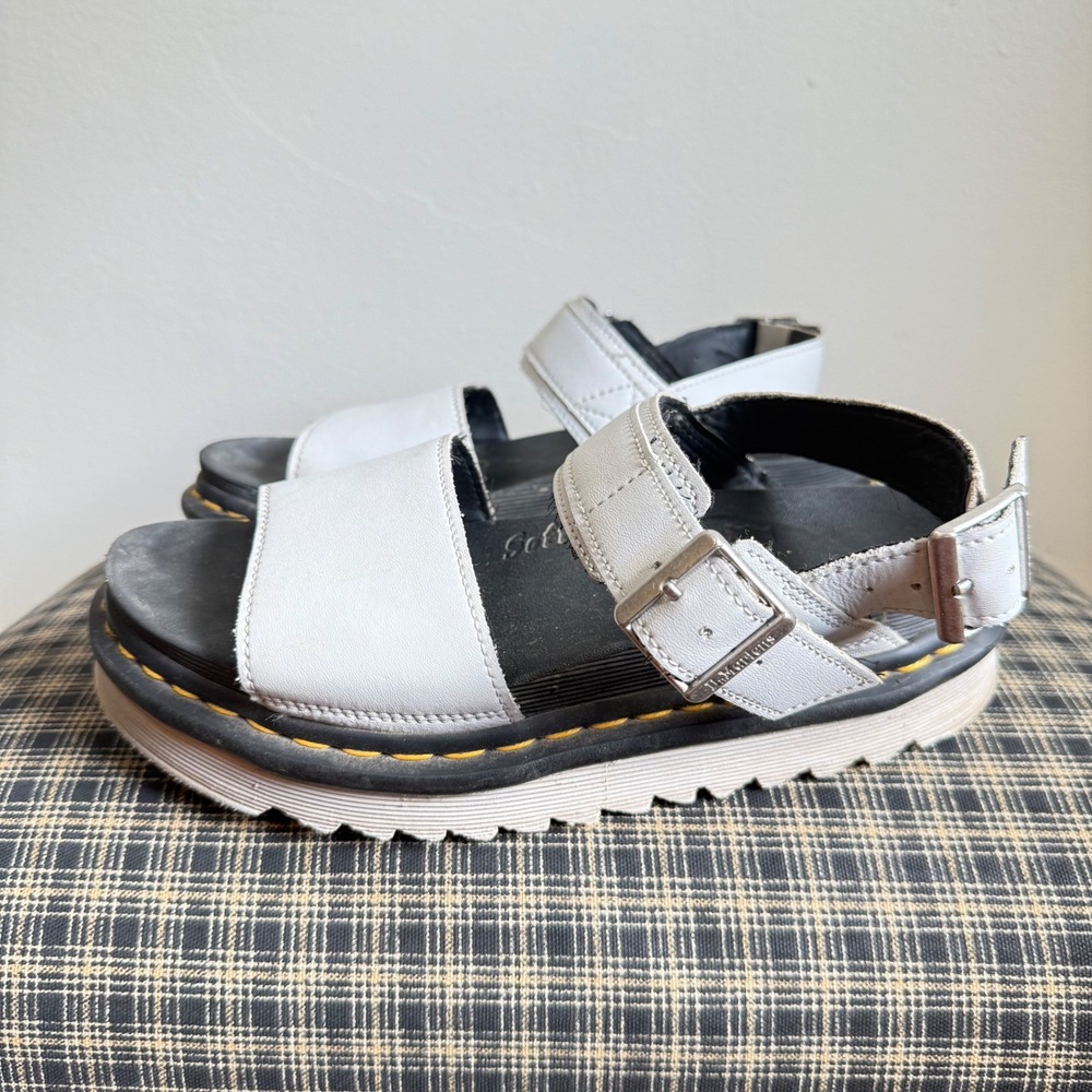 Dr. Martens Voss Platform Adjustable Strap Leather Sandals Size 7 White